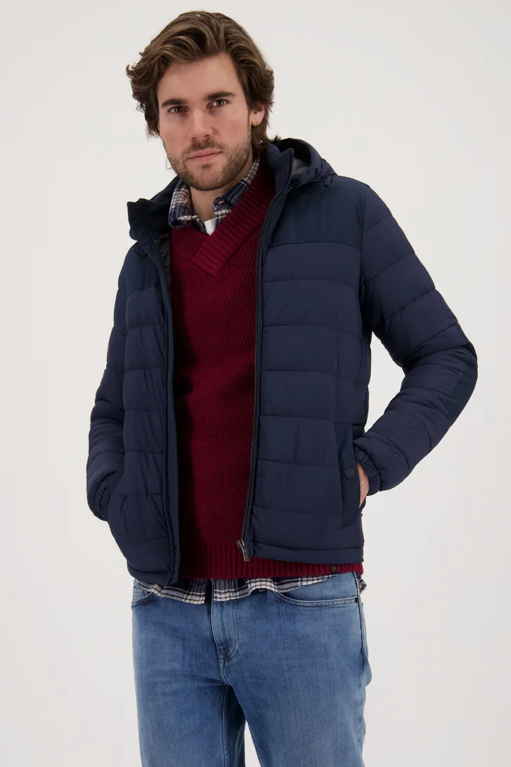 Donkerblauwe gewatteerde jas